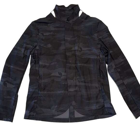 Lululemon Dark Blue Camo Print Full Zip Button Front Jacket Men's L